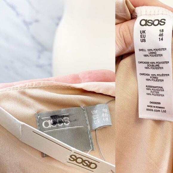 ASOS Peach Nude Off Shoulder Flowy Dress 14 - Picture 8 of 9